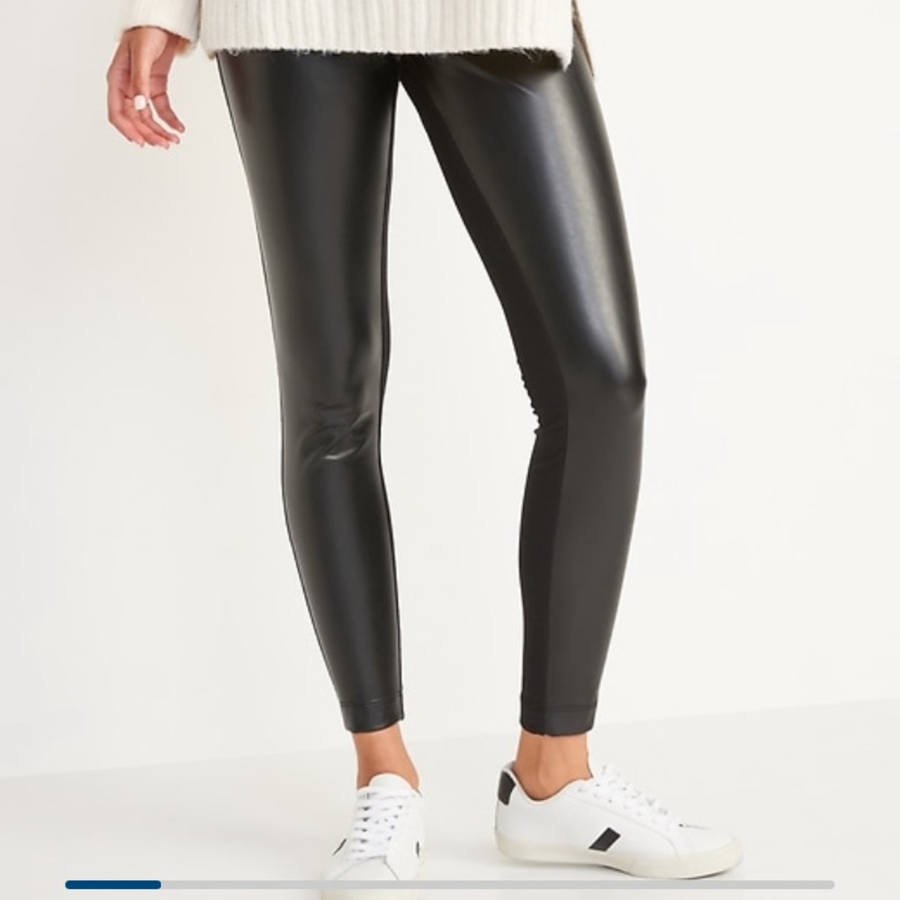 High Waisted Faux Leather Panel Leggings